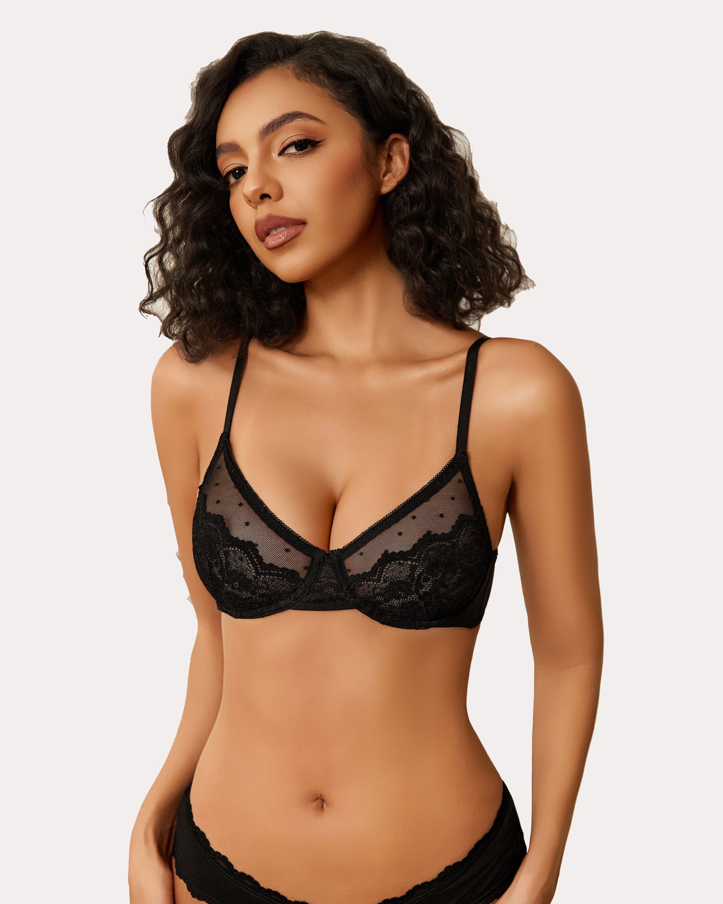 Minimizer Bras Sheer Balconette Black Lingerie Sets-Bras - Tophatter Daily Deals
