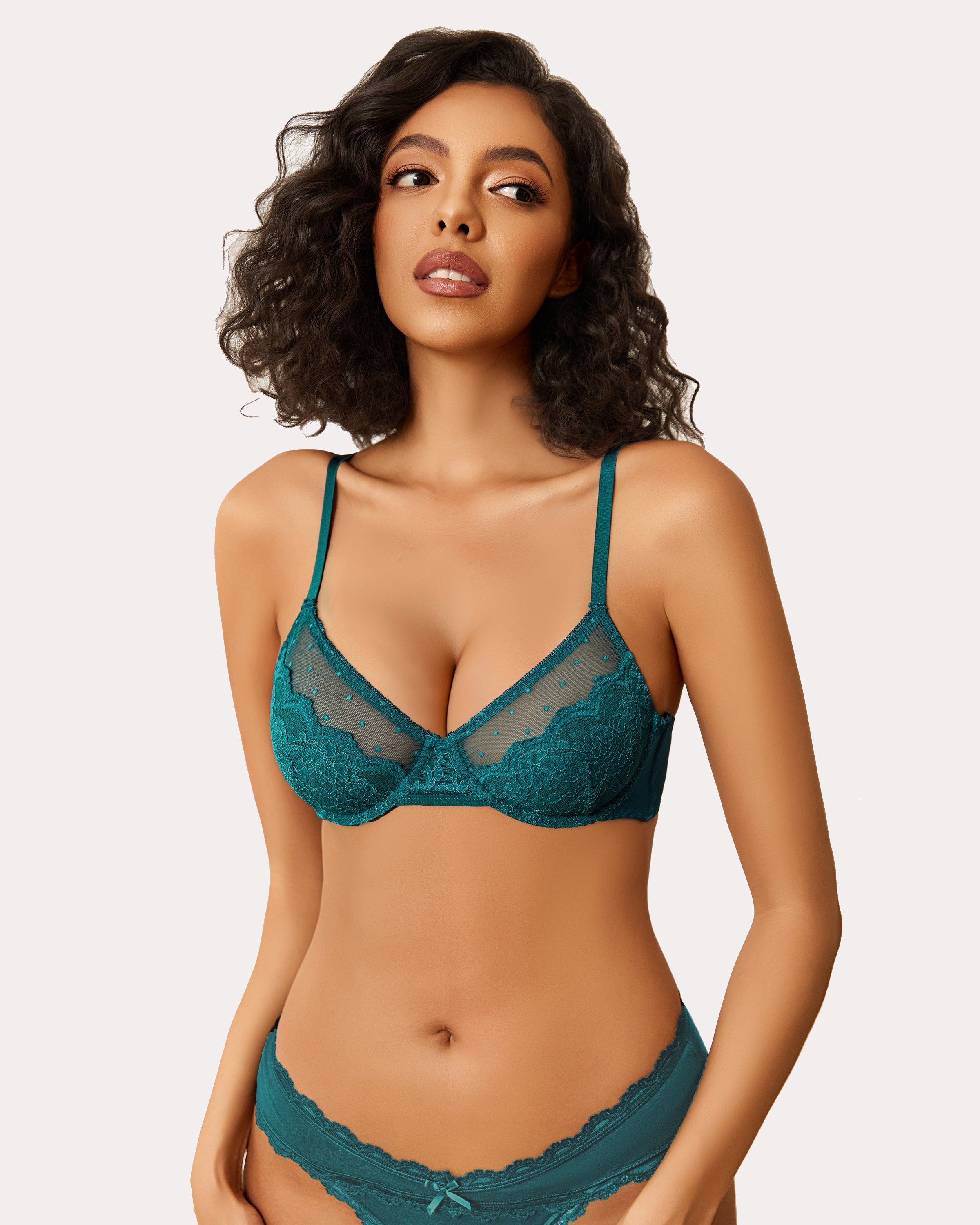 Minimizer Bras Sheer Balconette Bluish Green Lingerie Sets-Bras - Tophatter Daily Deals