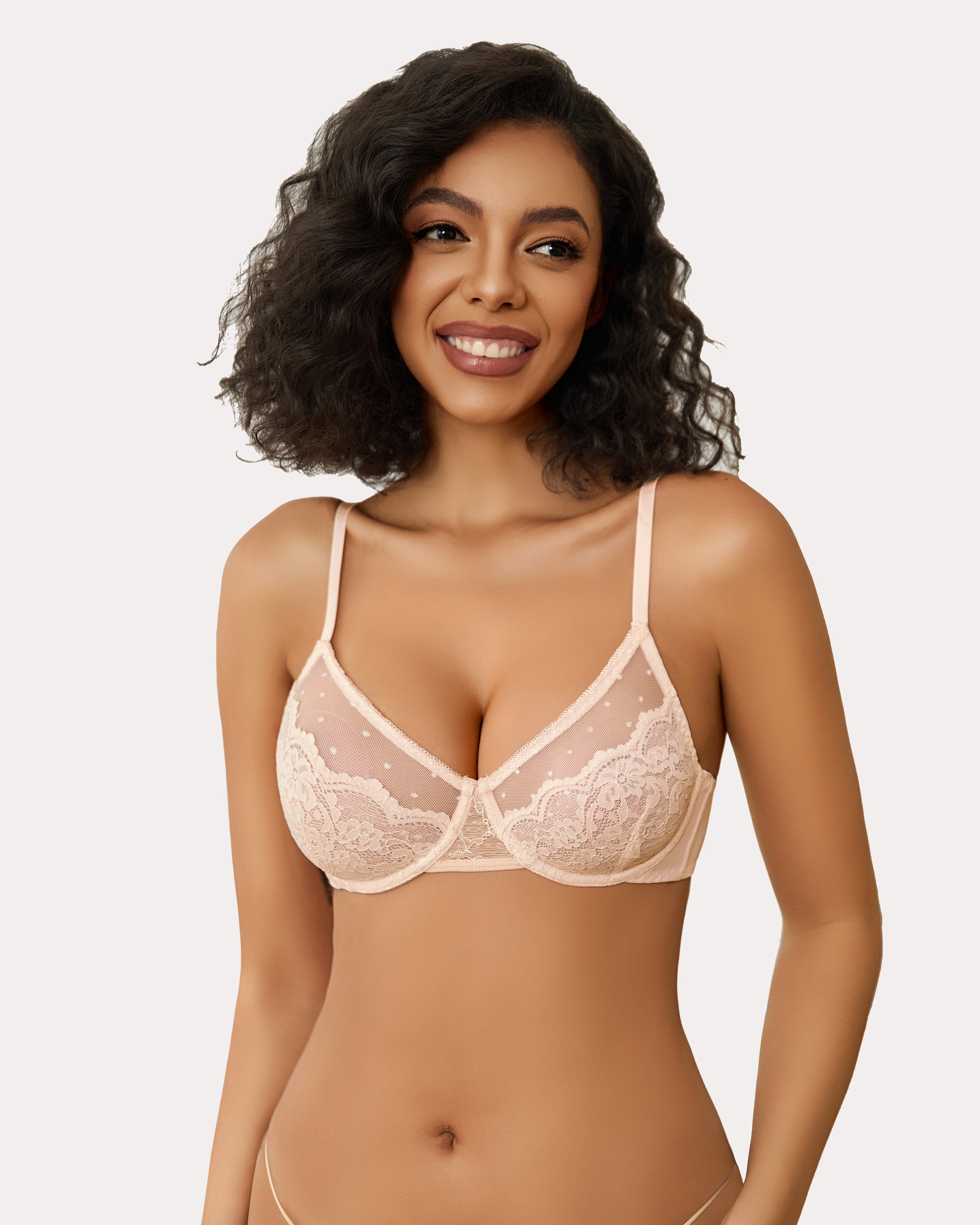 Minimizer Bras Sheer Balconette Champagne Lingerie Sets-Bras - Tophatter Daily Deals