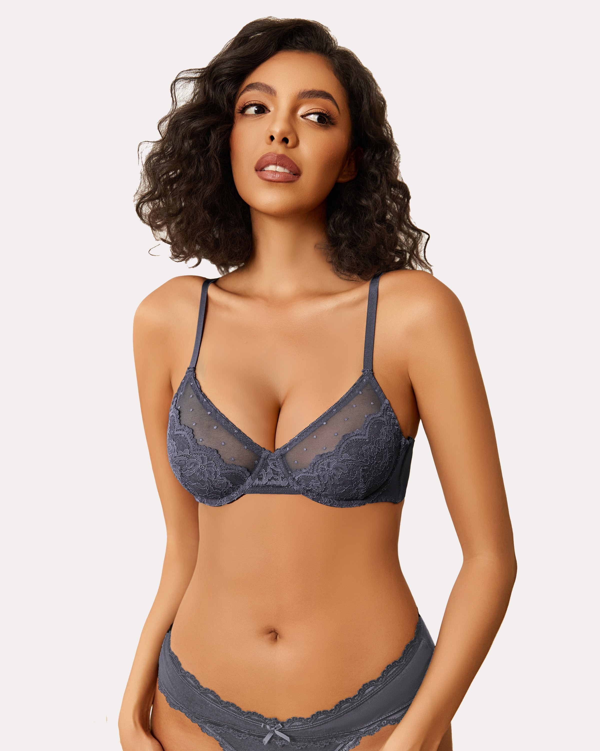 Minimizer Bras Sheer Balconette Dark Gray Lingerie Sets-Bras - Tophatter Daily Deals