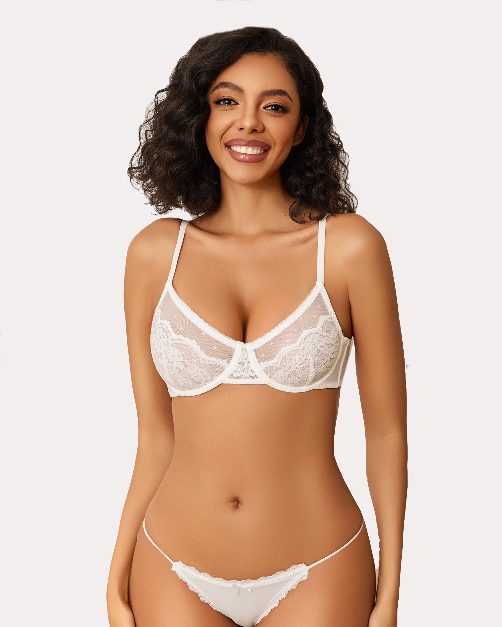 Minimizer Bras Sheer Balconette White Lingerie Sets-Bras - Tophatter Daily Deals