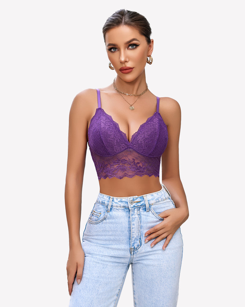 Lace Bustier Tops Cami Crop Top Purple Lingerie Sets-Bras - Tophatter Daily Deals
