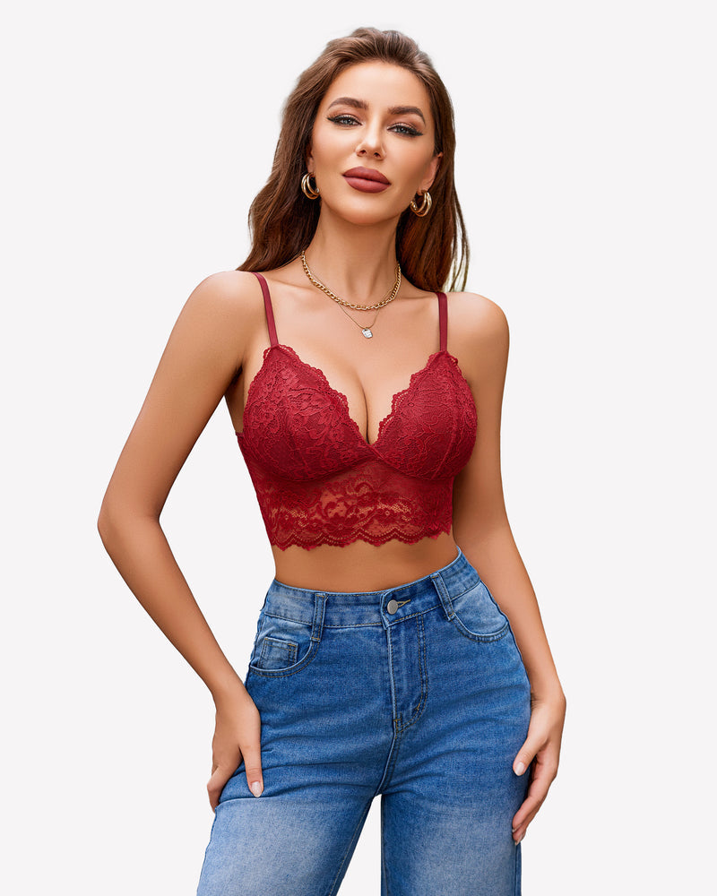 Lace Bustier Tops Cami Crop Top Wine Red Lingerie Sets-Bras - Tophatter Daily Deals