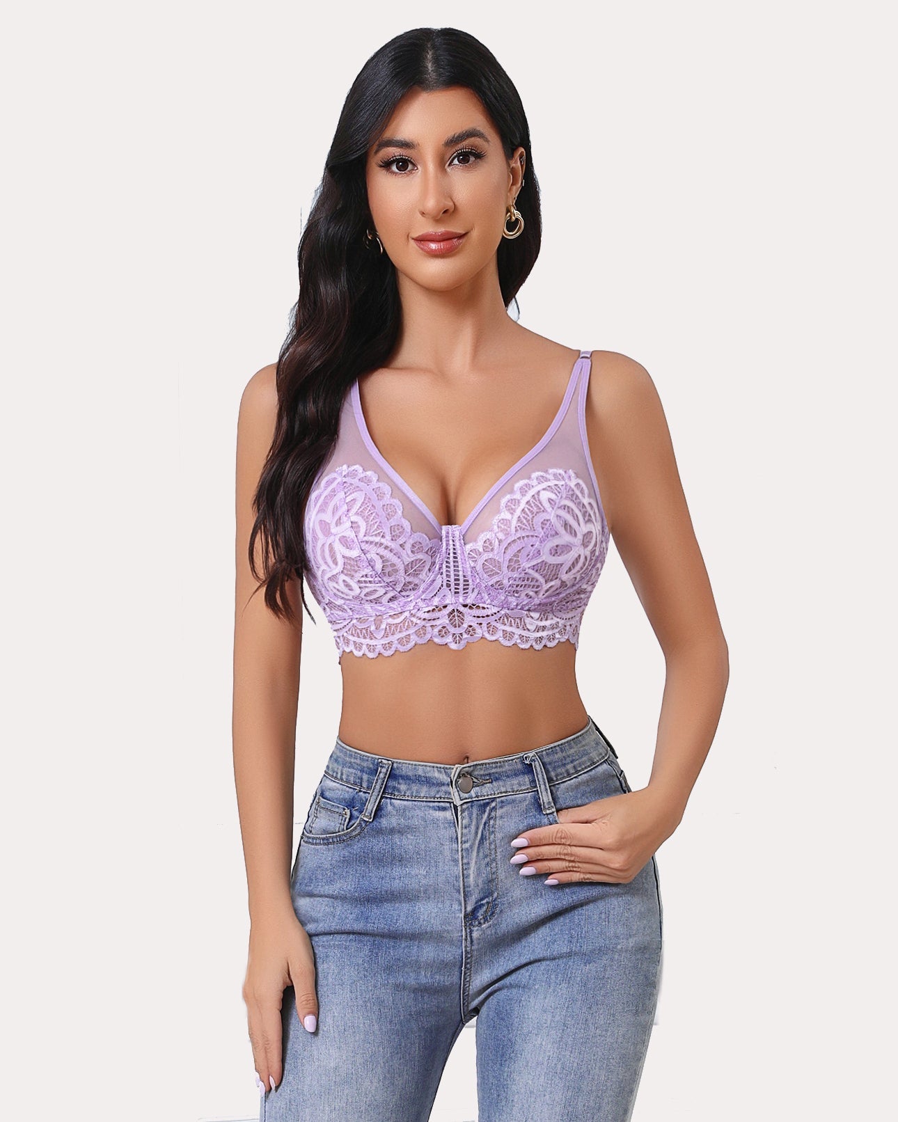 Underwire Bra Lace Full Coverage Bralette Lilac Lingerie Sets-Bras - Tophatter Daily Deals