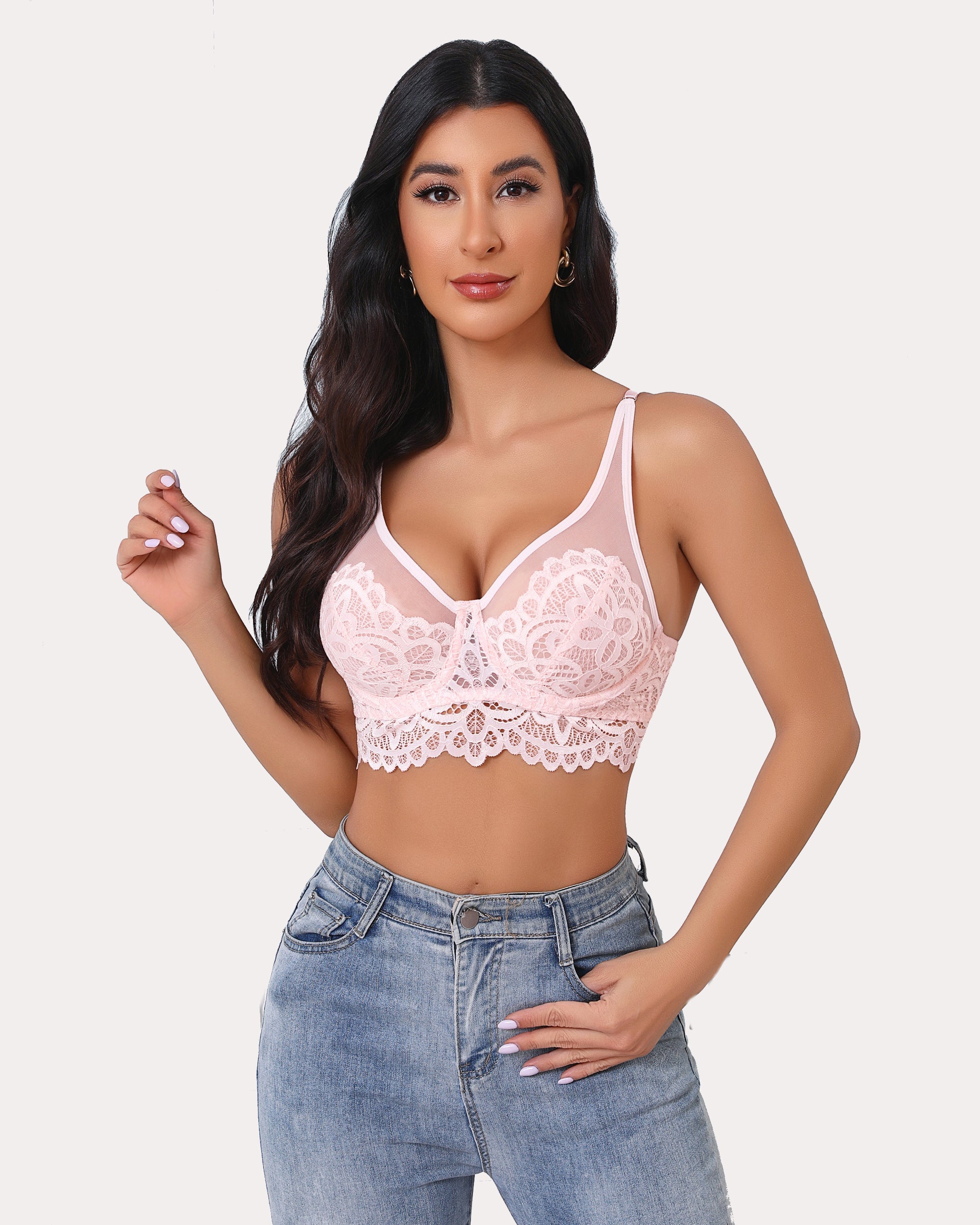 Underwire Bra Lace Full Coverage Bralette Pink Lingerie Sets-Bras - Tophatter Daily Deals