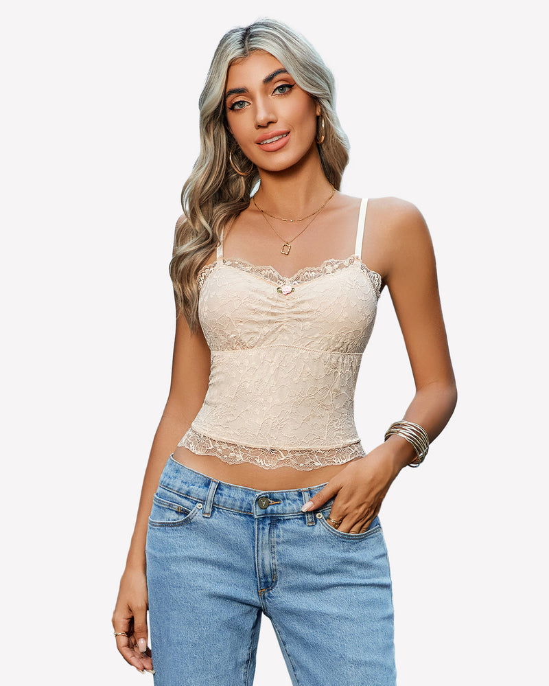 Lace Crop Top Ruched Tank Champagne Lingerie Sets-Bras - Tophatter Daily Deals