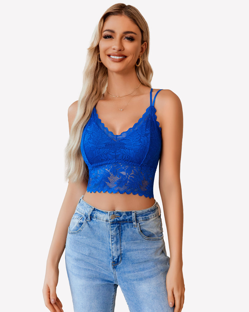Lace Camisoles Racerback Crop Tops Blue Lingerie Sets-Bras - Tophatter Daily Deals