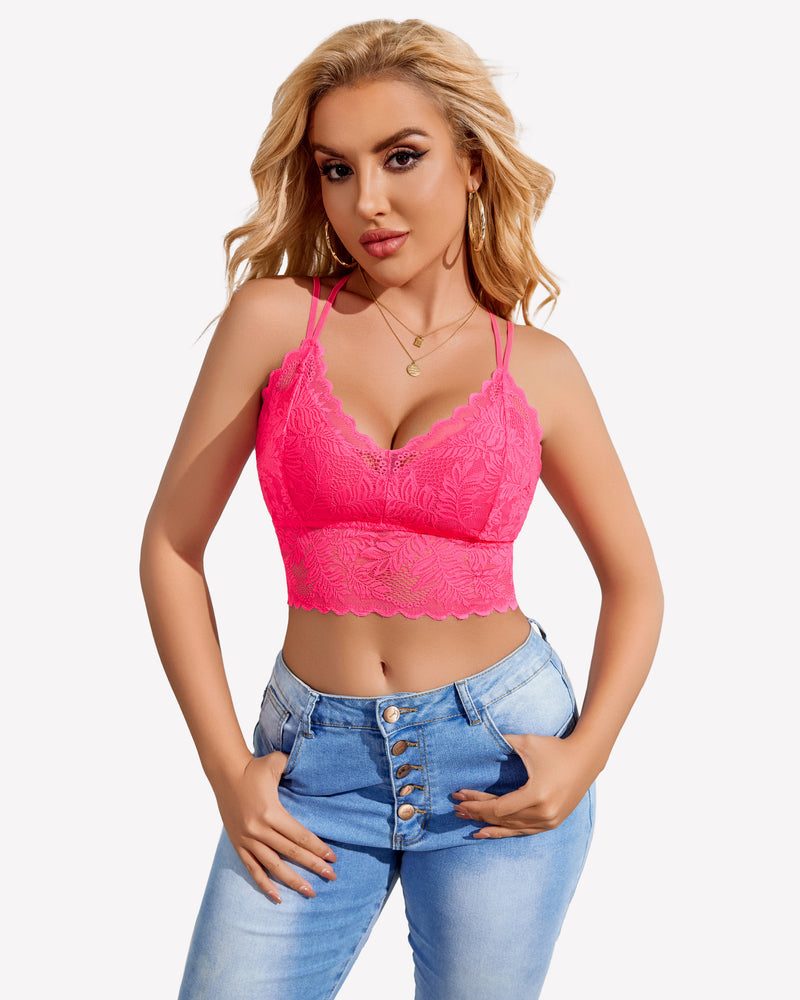 Lace Camisoles Racerback Crop Tops Rose Pink Lingerie Sets-Bras - Tophatter Daily Deals