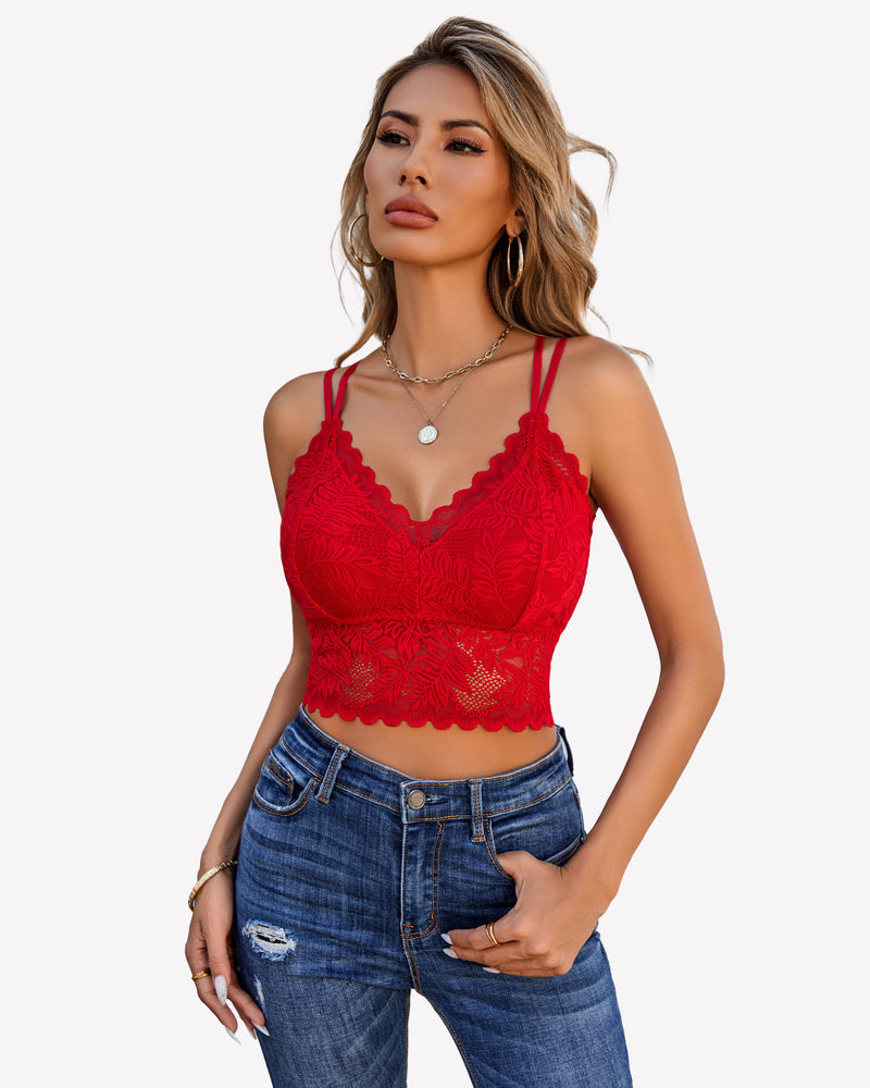 Lace Camisoles Racerback Crop Tops Red Lingerie Sets-Bras - Tophatter Daily Deals