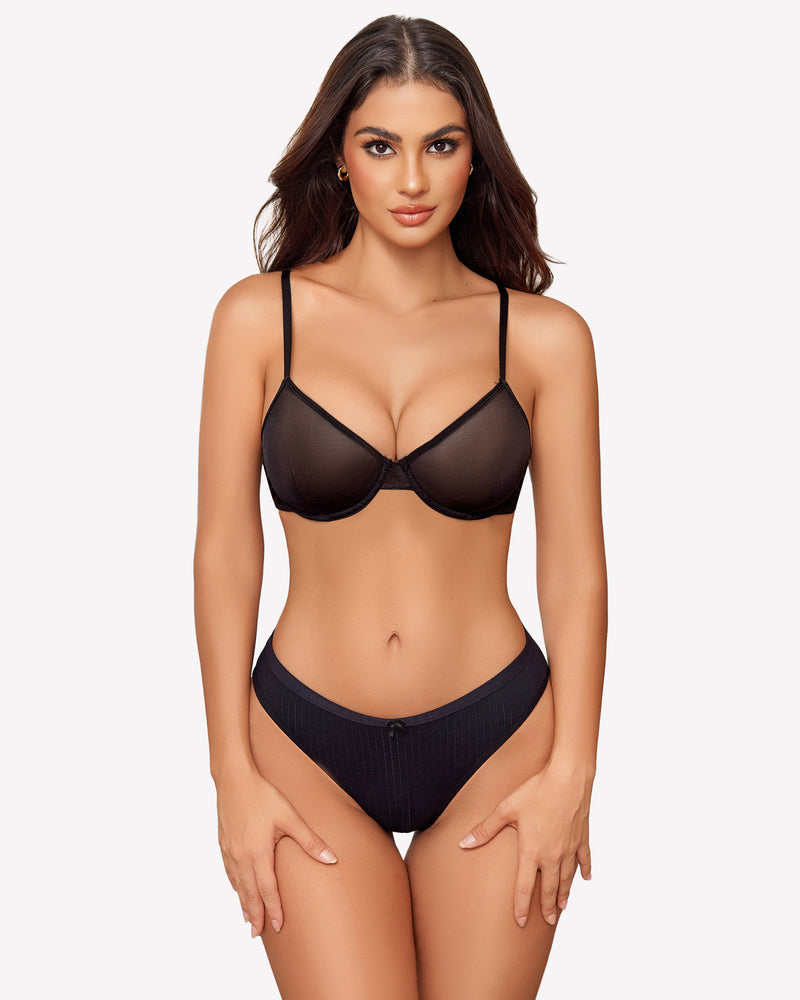 Sheer Mesh Unlined Underwire Bra Lingerie Sets-Bras - Tophatter Daily Deals