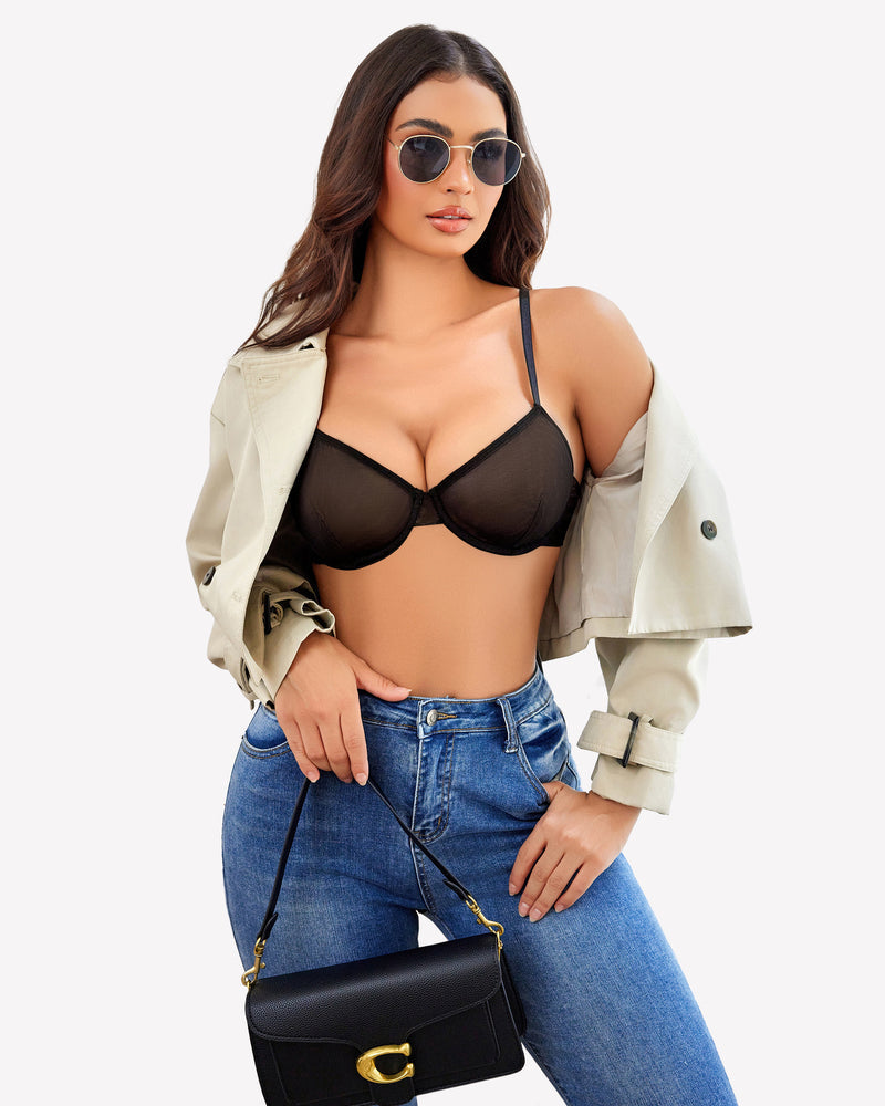 Sheer Mesh Unlined Underwire Bra Lingerie Sets-Bras - Tophatter Daily Deals