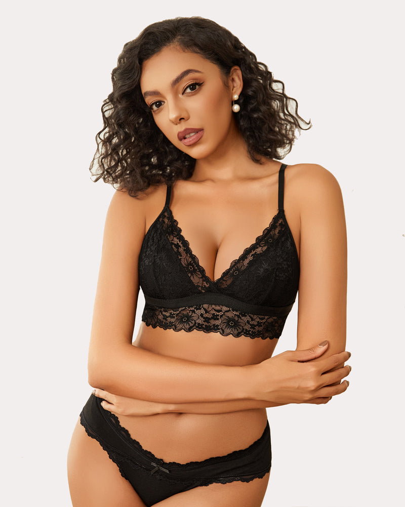Lace Wireless Bra Non Padded Bralette Lingerie Sets-Bras - Tophatter Daily Deals