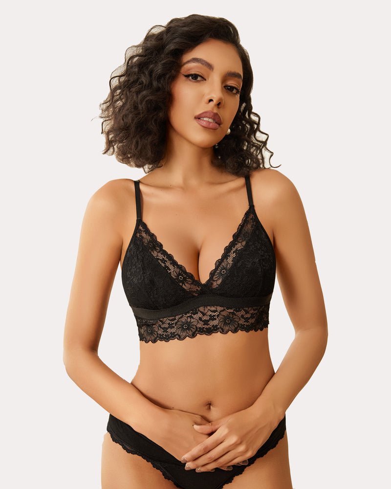 Lace Wireless Bra Non Padded Bralette Black Lingerie Sets-Bras - Tophatter Daily Deals