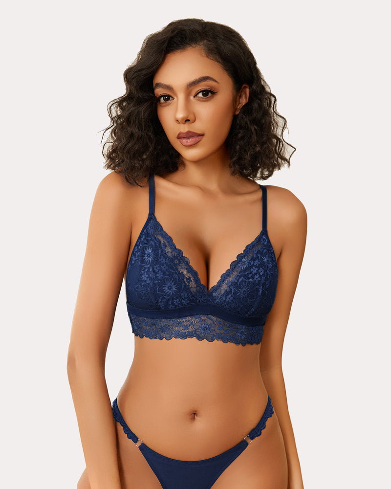 Lace Wireless Bra Non Padded Bralette Blue Purple Lingerie Sets-Bras - Tophatter Daily Deals