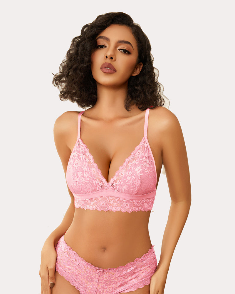 Lace Wireless Bra Non Padded Bralette Dark Pink Lingerie Sets-Bras - Tophatter Daily Deals