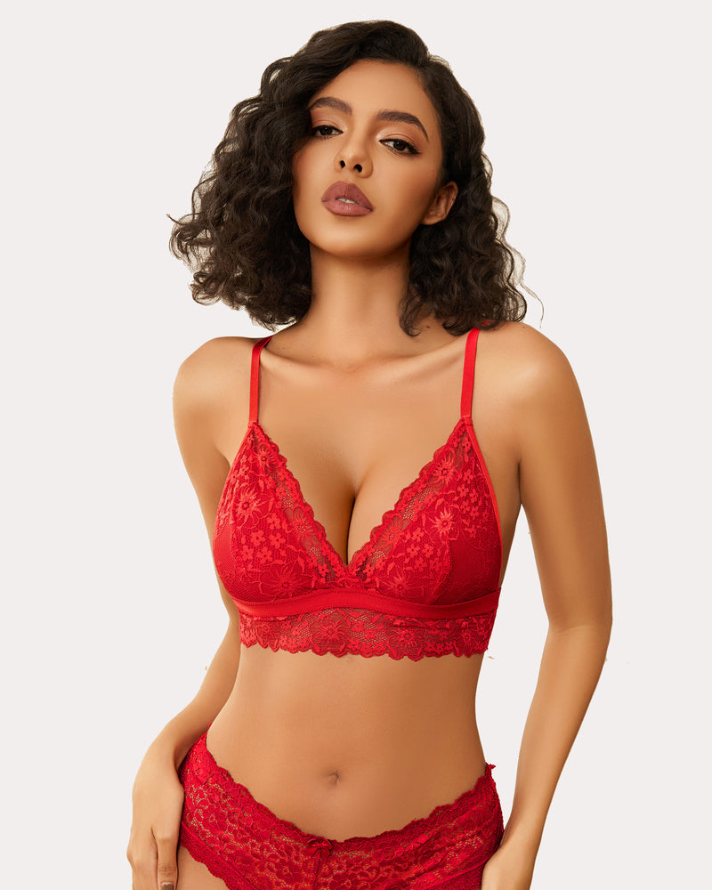 Lace Wireless Bra Non Padded Bralette Red Lingerie Sets-Bras - Tophatter Daily Deals