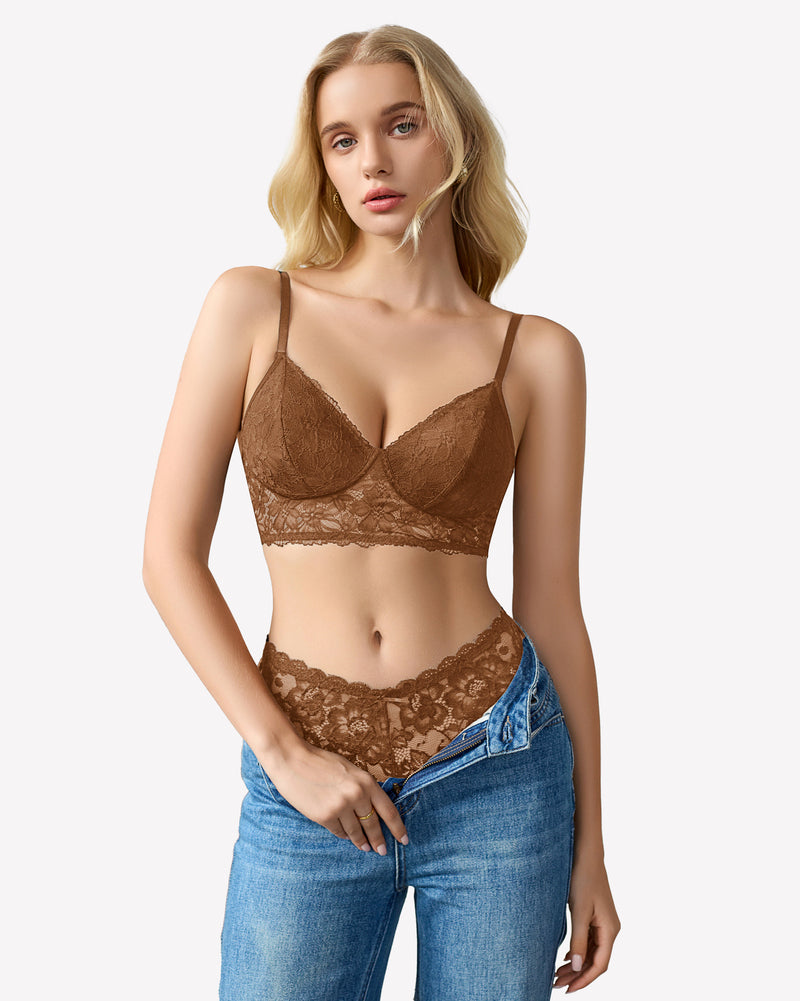 Lace Bra Bralettes Wireless Bras Brown Lingerie Sets-Bras - Tophatter Daily Deals