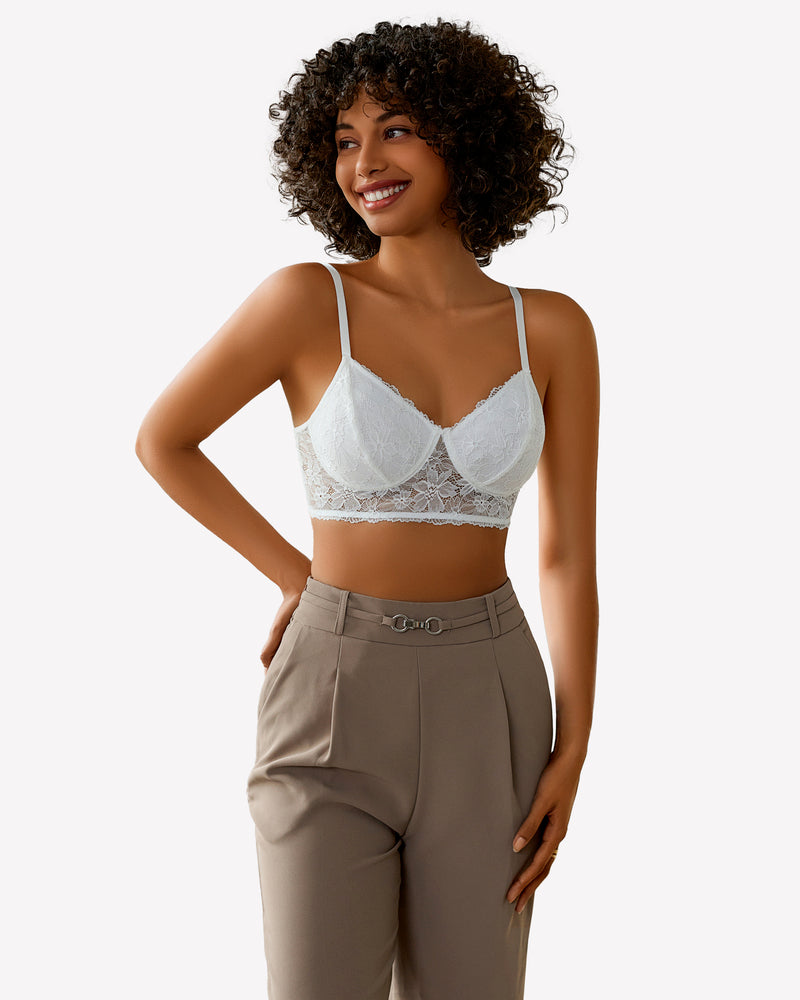 Lace Bra Bralettes Wireless Bras White Lingerie Sets-Bras - Tophatter Daily Deals