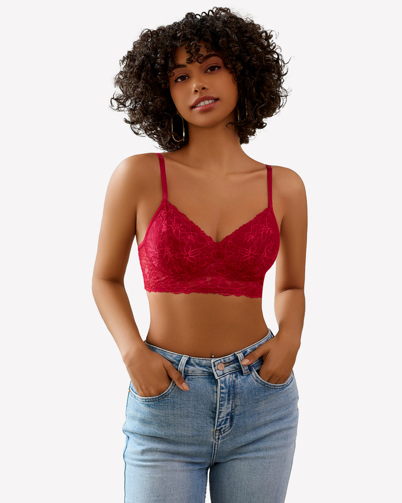 Lace Bra Bralettes Wireless Bras Wine Red Lingerie Sets-Bras - Tophatter Daily Deals