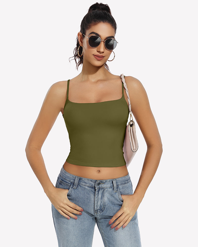 ⚡Flash Sale- Double Lined Tank Tops Basic Crop Top Army Green Lingerie Sets-Bras - Tophatter Daily Deals