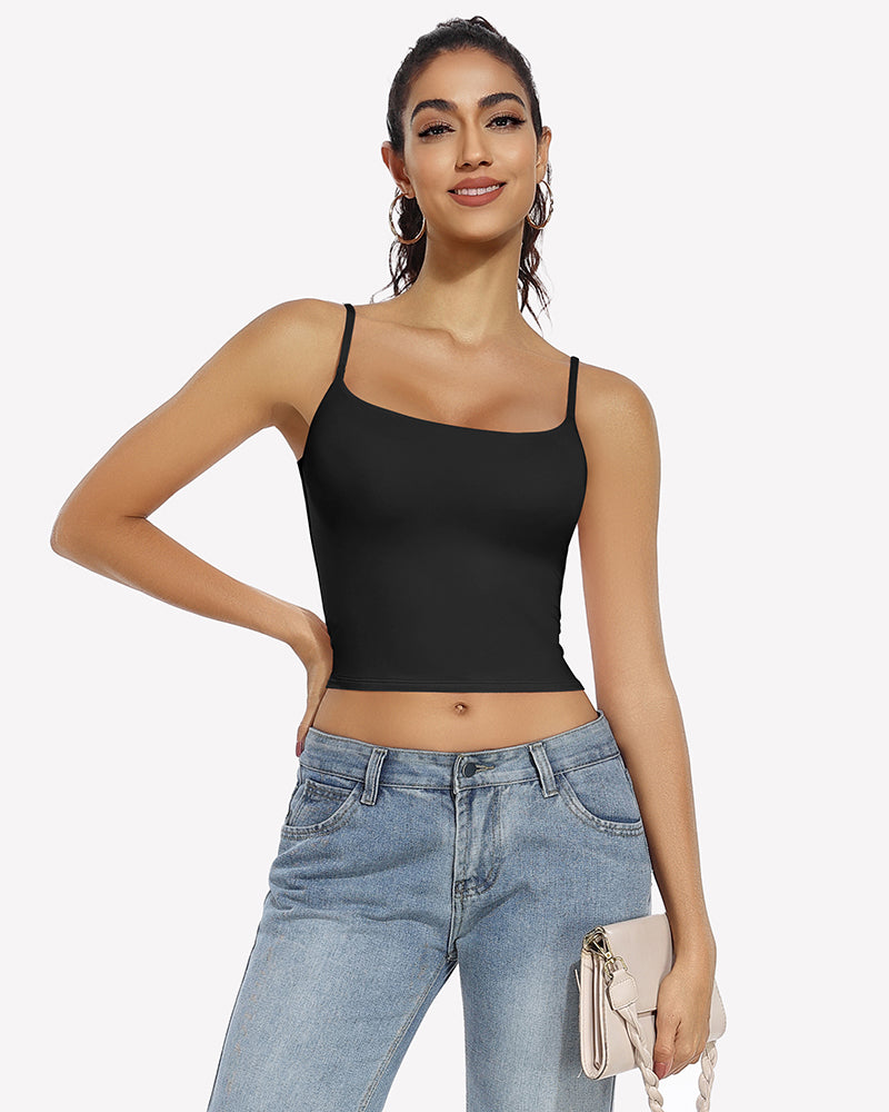 ⚡Flash Sale- Double Lined Tank Tops Basic Crop Top Black Lingerie Sets-Bras - Tophatter Daily Deals