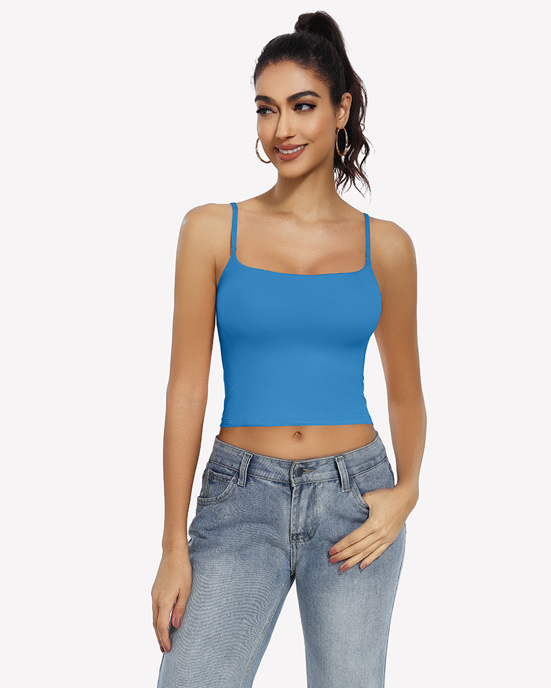 ⚡Flash Sale- Double Lined Tank Tops Basic Crop Top Blue Lingerie Sets-Bras - Tophatter Daily Deals
