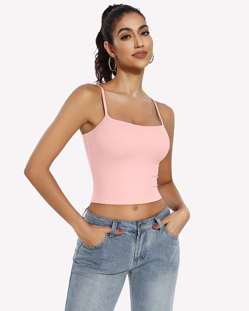 ⚡Flash Sale- Double Lined Tank Tops Basic Crop Top Light Pink Lingerie Sets-Bras - Tophatter Daily Deals