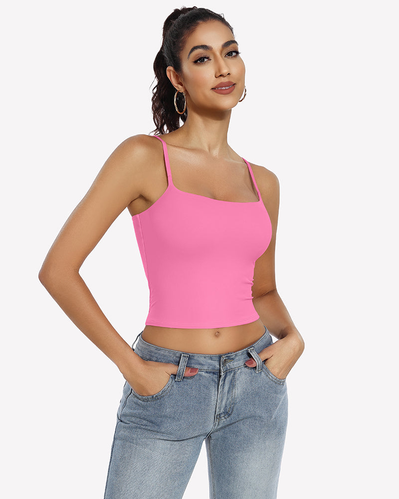 ⚡Flash Sale- Double Lined Tank Tops Basic Crop Top Hot Pink Lingerie Sets-Bras - Tophatter Daily Deals