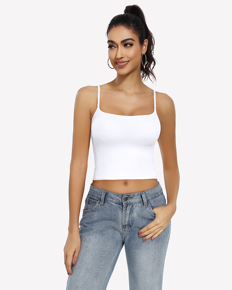 ⚡Flash Sale- Double Lined Tank Tops Basic Crop Top White Lingerie Sets-Bras - Tophatter Daily Deals