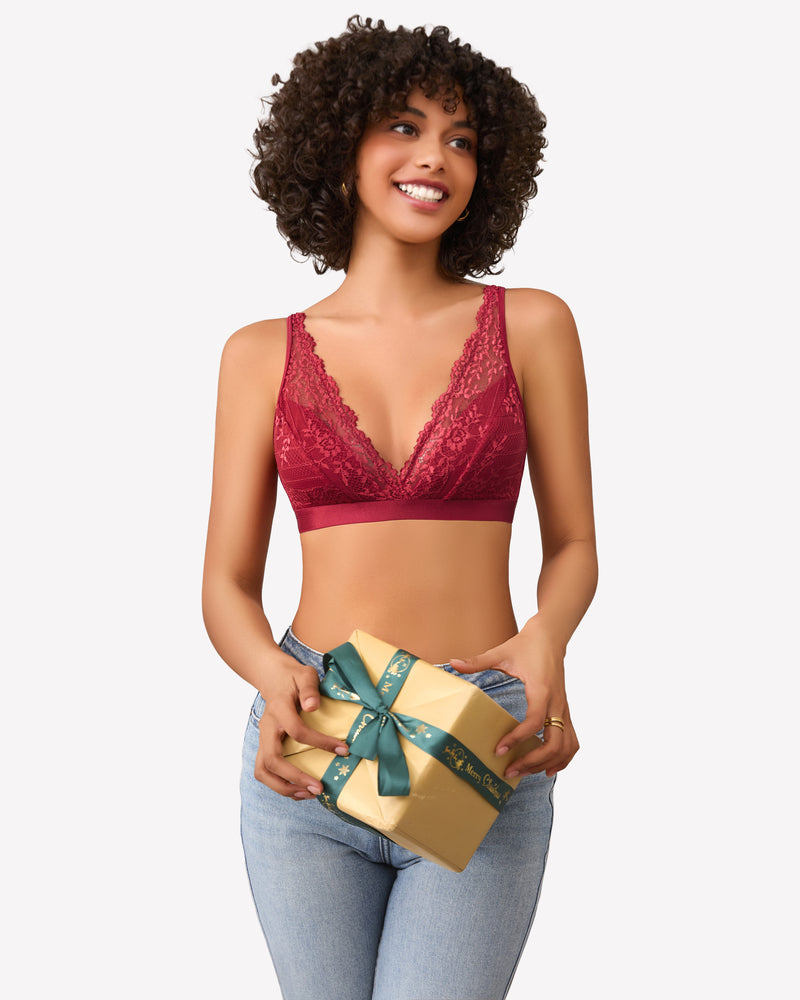 Lace Wireless Bralette Bras Dark Red Lingerie Sets-Bras - Tophatter Daily Deals