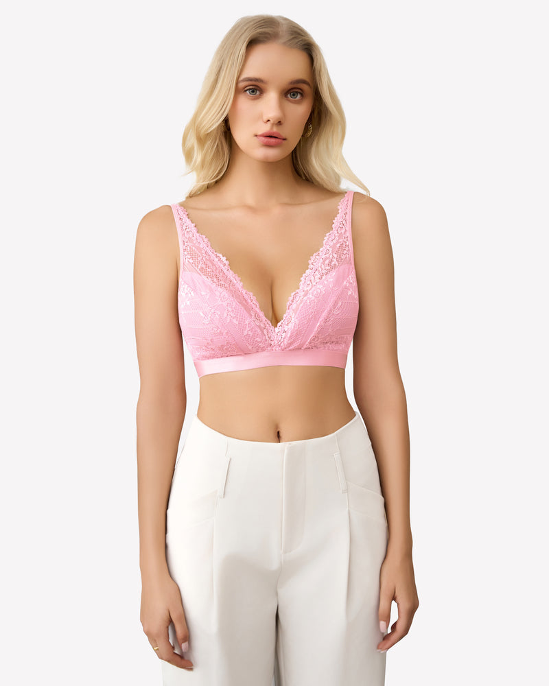 Lace Wireless Bralette Bras Dark Pink Lingerie Sets-Bras - Tophatter Daily Deals