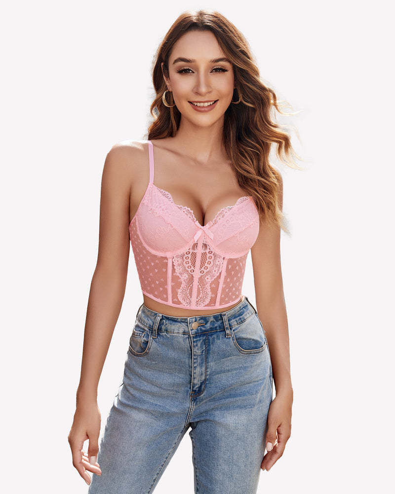 Corset Tops V Neck Bustier Pink Lingerie Sets-Bras - Tophatter Daily Deals