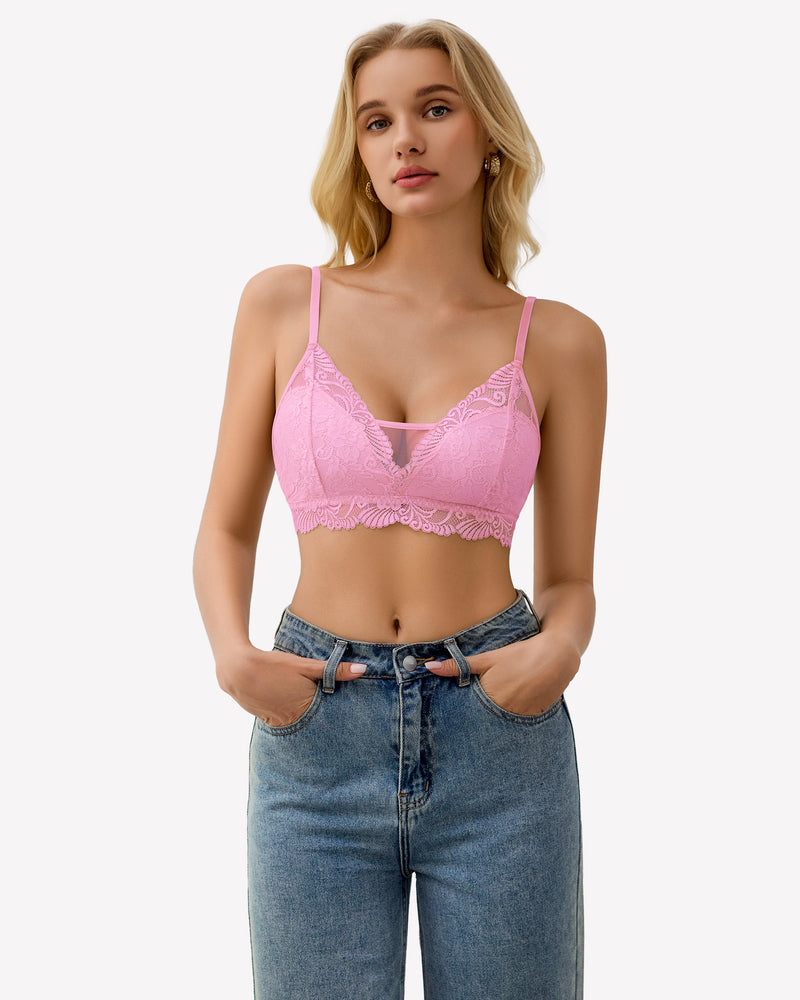 Lace Bra No Underwire Bralettes Pink Lingerie Sets-Bras - Tophatter Daily Deals