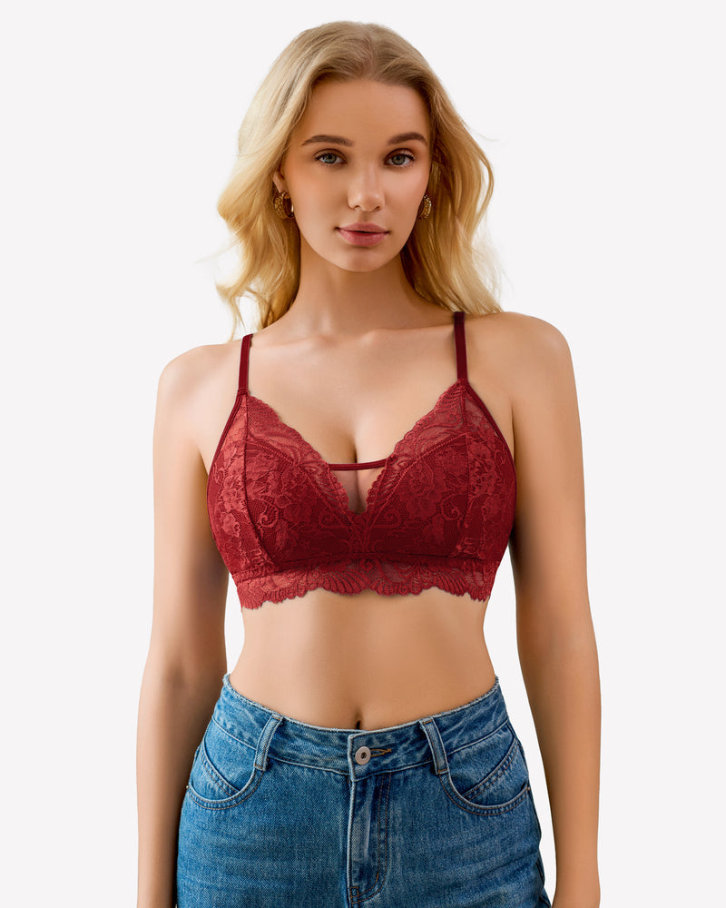 Lace Bra No Underwire Bralettes Wine Red Lingerie Sets-Bras - Tophatter Daily Deals