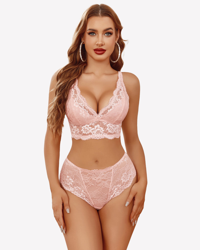 Lingerie Set Lace Bra and Panty Sets Pink Lingerie Sets-Bra Sets - Tophatter Daily Deals