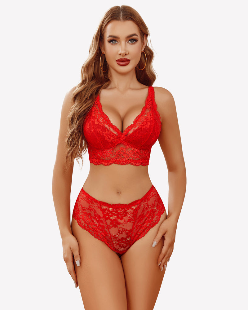 Lingerie Set Lace Bra and Panty Sets Red Lingerie Sets-Bra Sets - Tophatter Daily Deals