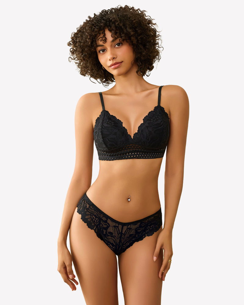 Lace 2 Piece Lace Bralette and Panty Set Lingerie Sets-Bra Sets - Tophatter Daily Deals