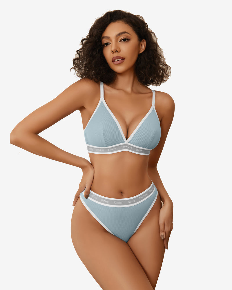 Contrast Bra and Panty Set Light Blue Lingerie Sets-Bra Sets - Tophatter Daily Deals
