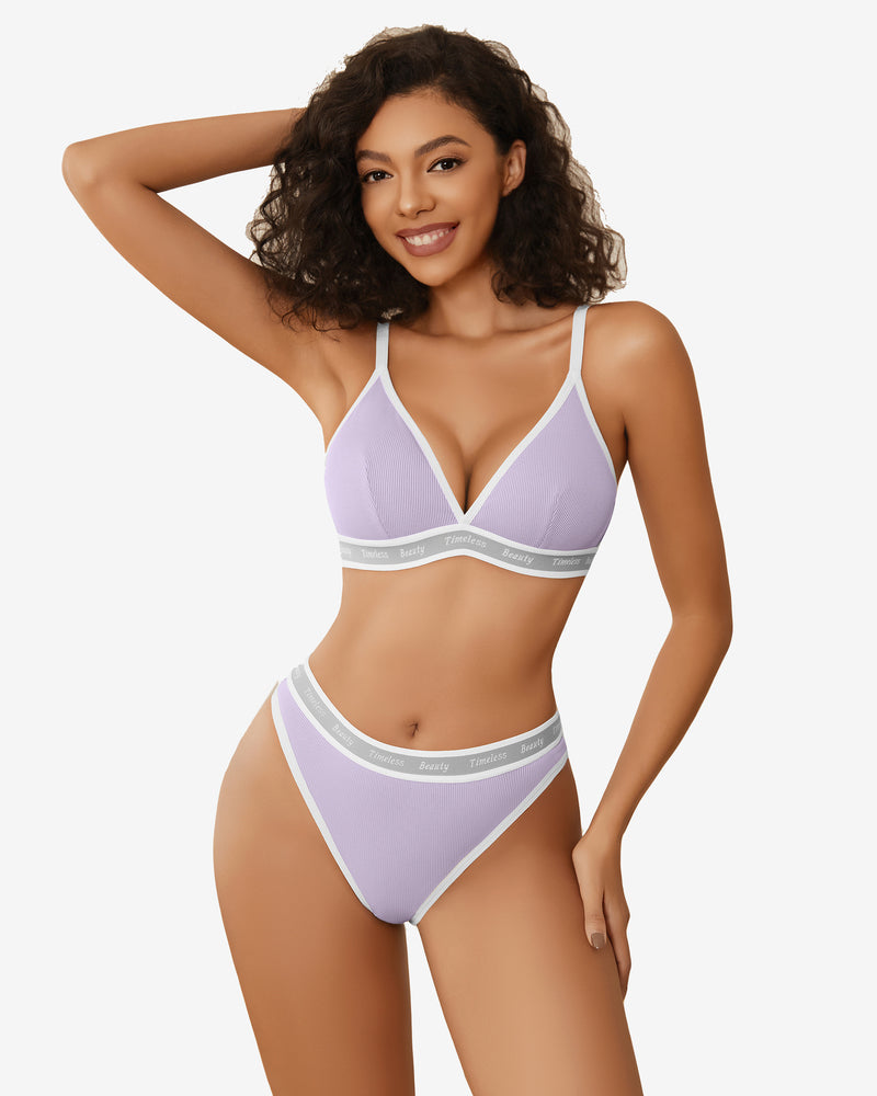 Contrast Bra and Panty Set Light Purple Lingerie Sets-Bra Sets - Tophatter Daily Deals