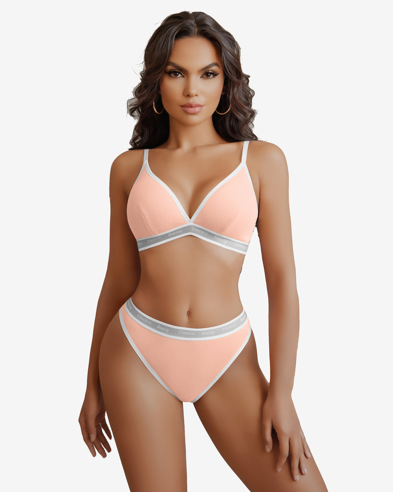 Contrast Bra and Panty Set Light Pink Lingerie Sets-Bra Sets - Tophatter Daily Deals