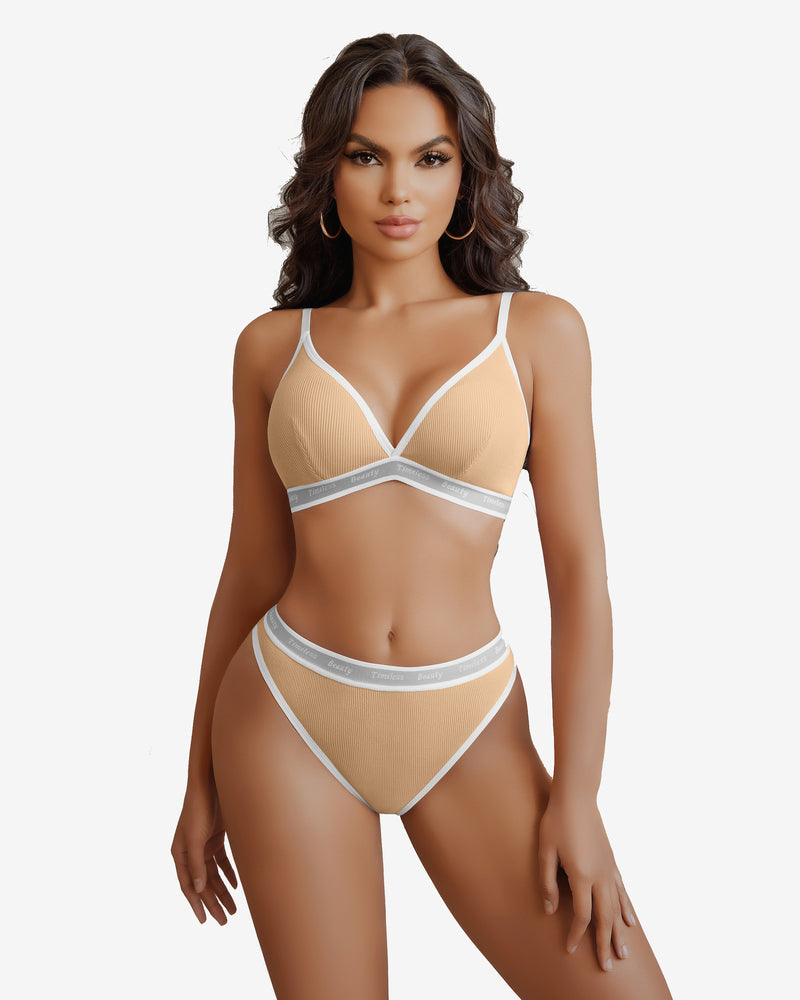 Contrast Bra and Panty Set Nude Lingerie Sets-Bra Sets - Tophatter Daily Deals
