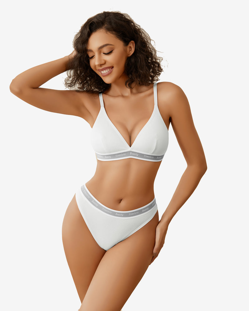 Contrast Bra and Panty Set White Lingerie Sets-Bra Sets - Tophatter Daily Deals