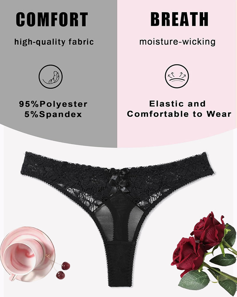 Lace Thongs Low Waist Cheeky Panties Black Lingeries-panties - Tophatter Daily Deals