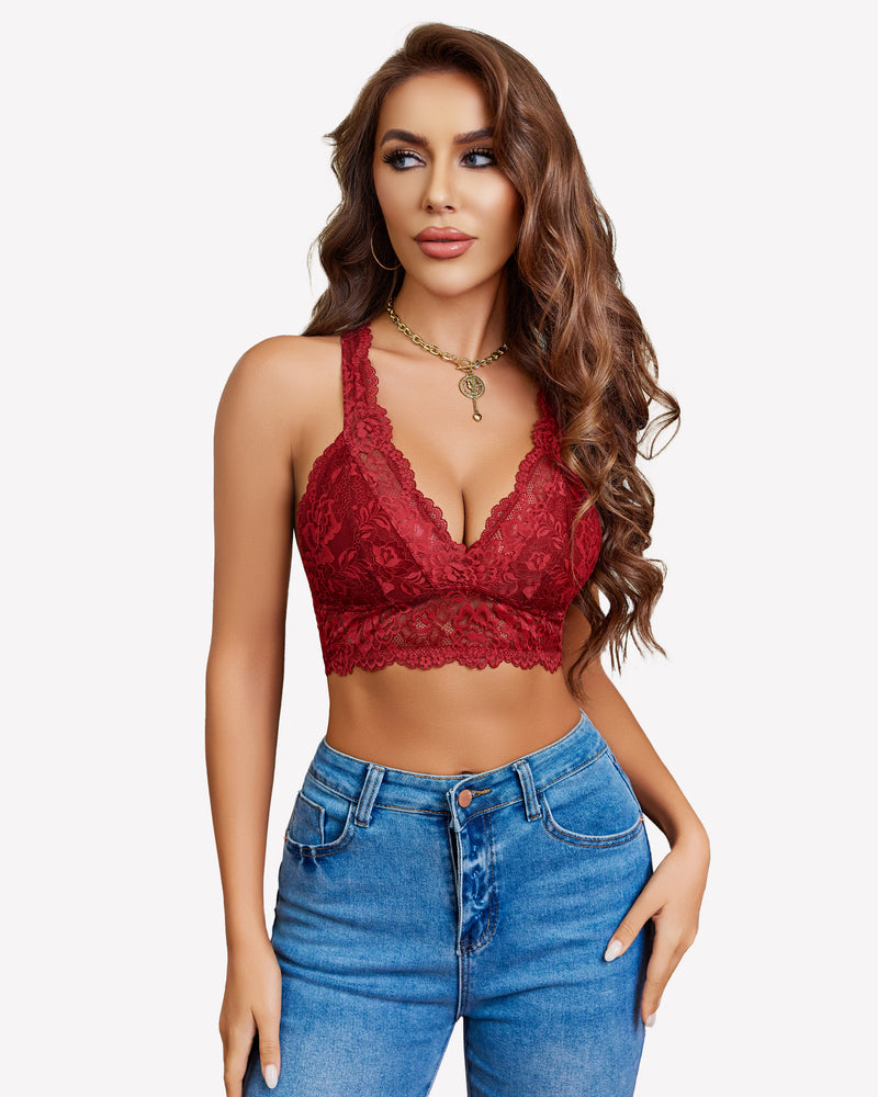 Lace Bralettes Wireless Bras Wine Red Lingerie Sets-Bras - Tophatter Daily Deals