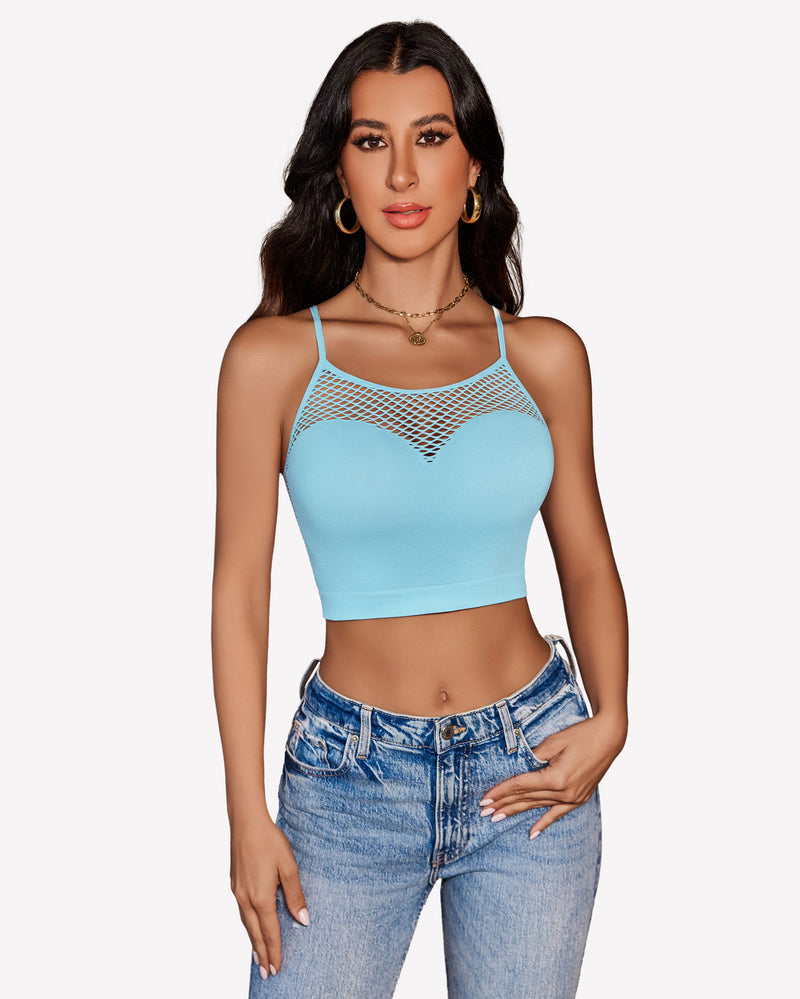 Fishnet Crop Tops Y2k Bralette Light Blue Lingerie Sets-Bras - Tophatter Daily Deals