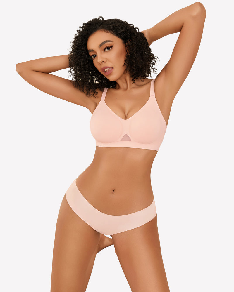 Seamless Wireless Bras with Soft Support Light Pink Lingerie Sets-Bras - Tophatter Daily Deals