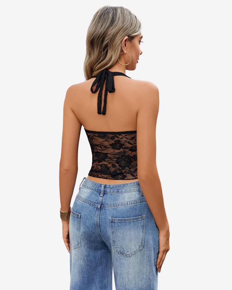 Y2K Halter Tops Lace Tank Top Lingerie Sets-Bras - Tophatter Daily Deals