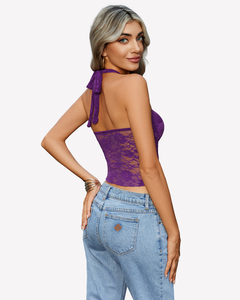 Y2K Halter Tops Lace Tank Top Lingerie Sets-Bras - Tophatter Daily Deals