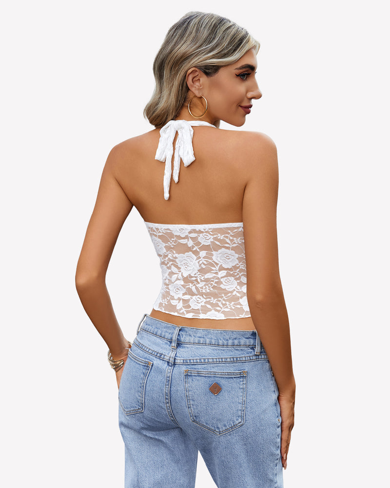 Y2K Halter Tops Lace Tank Top Lingerie Sets-Bras - Tophatter Daily Deals