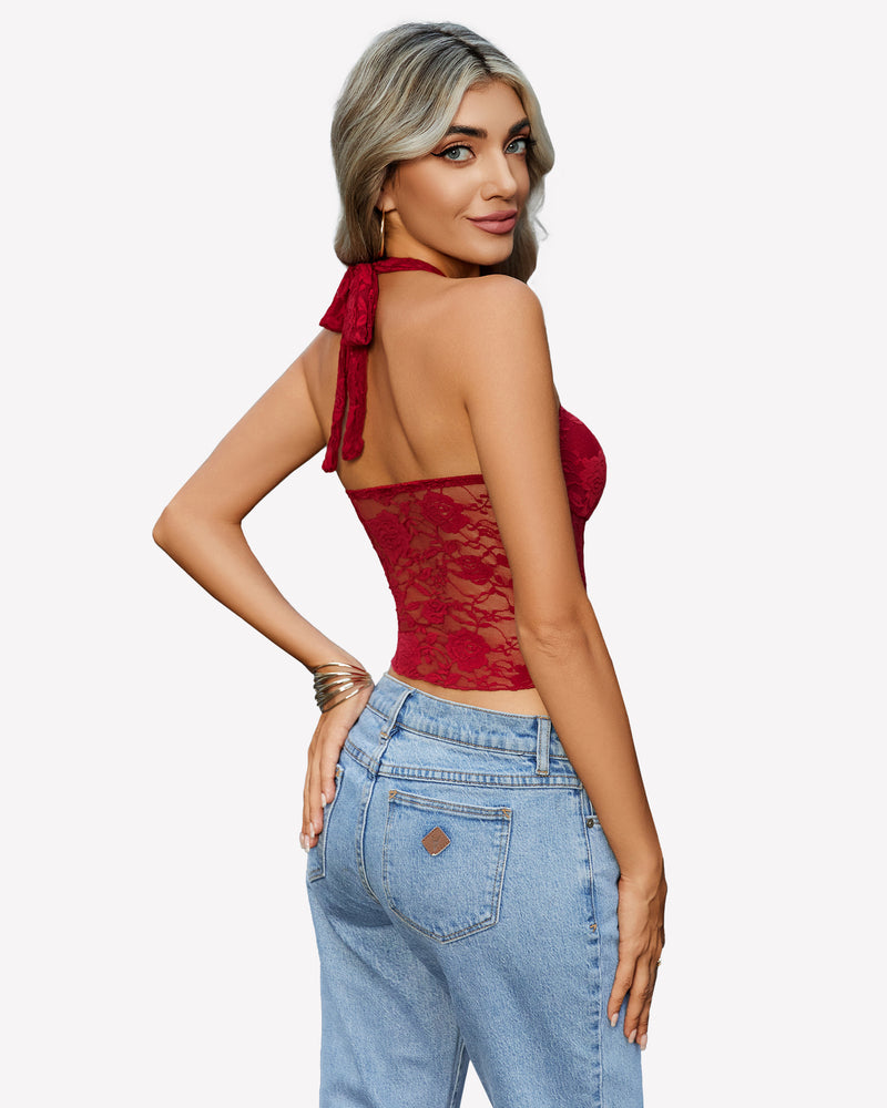 Y2K Halter Tops Lace Tank Top Lingerie Sets-Bras - Tophatter Daily Deals